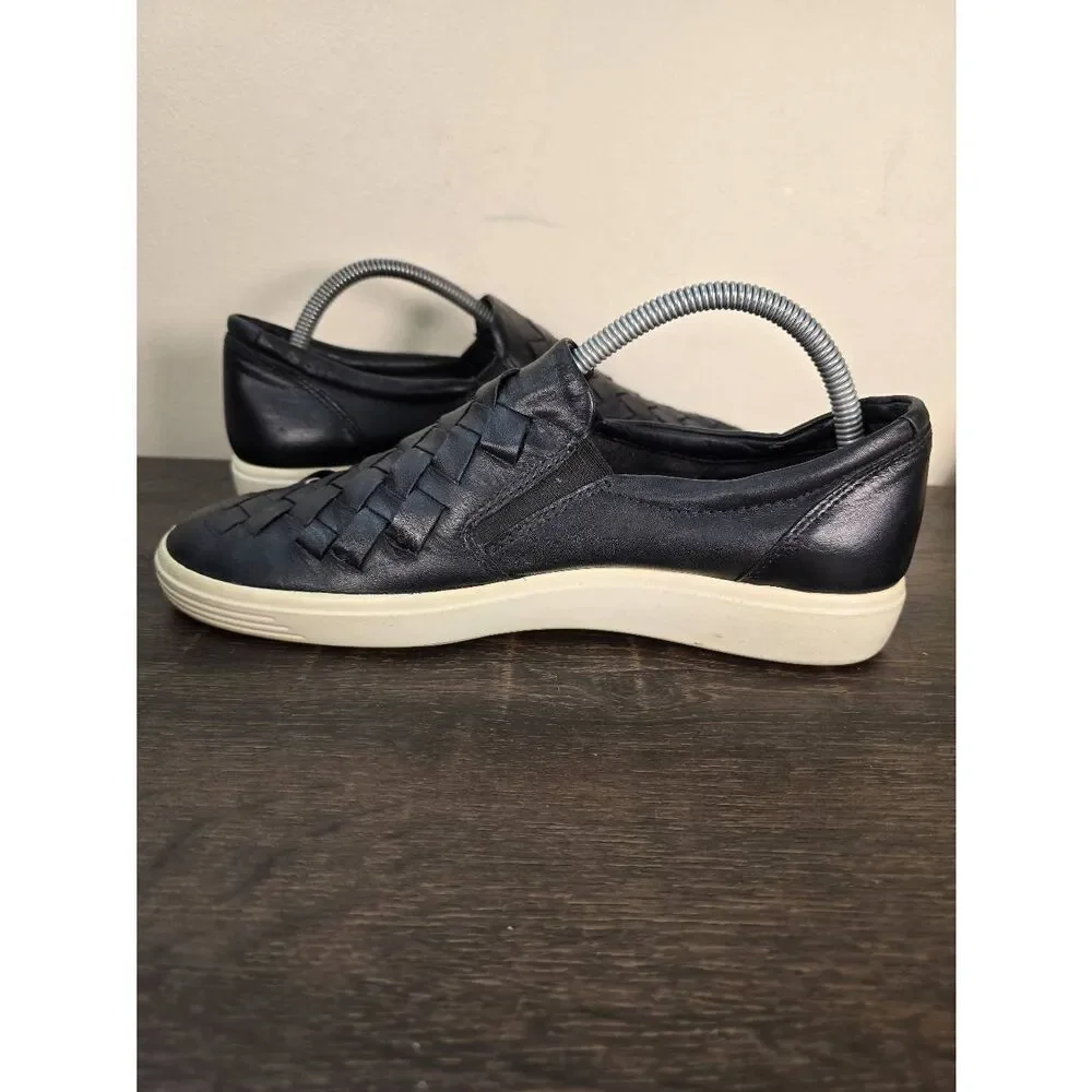 ECCO Soft 7 Women’s Size 9 Woven Black Leather Slip on Loafers